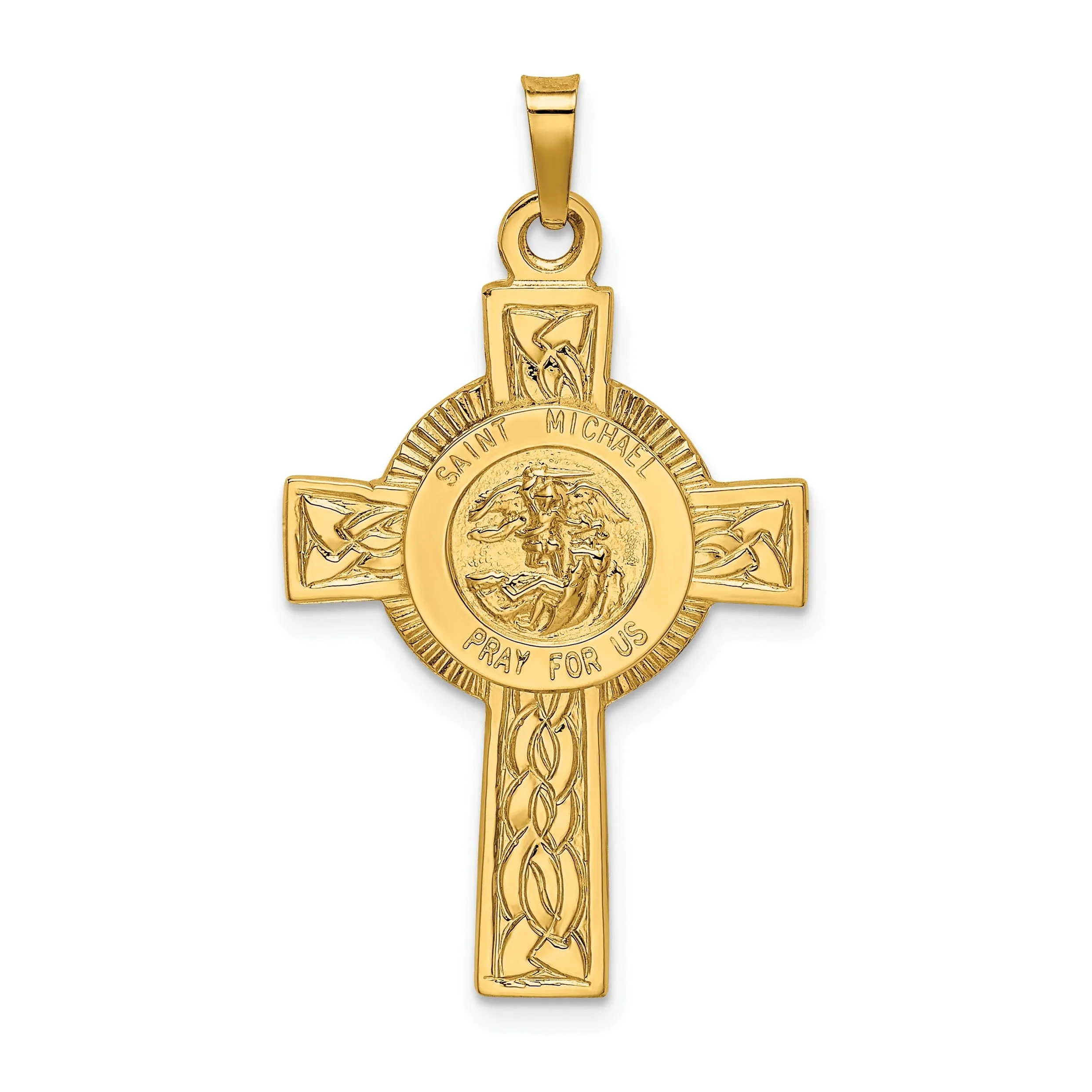 14k Yellow Gold Cross Saint Michael Medal