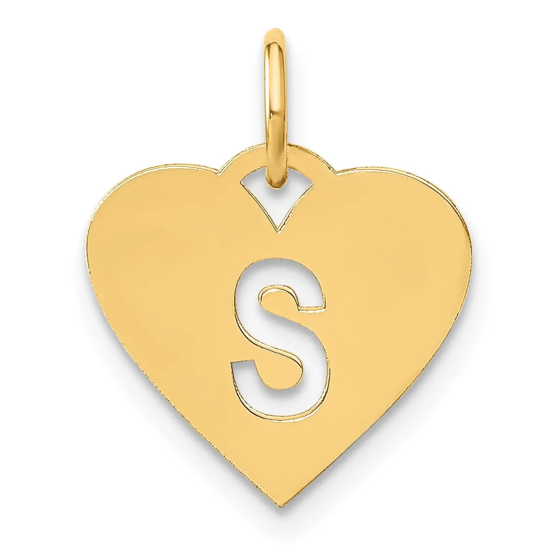 14k Yellow Gold Heart Cut-Out Letter S Initial Pendant