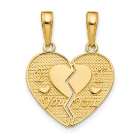 14k Yellow Gold I LOVE YOU Break Apart Heart Charm Pendant