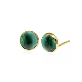 14K Yellow Gold Round Green Malachite 6mm Stud Earrings