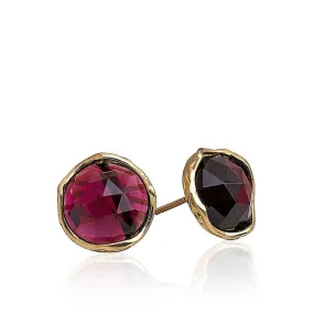 14K Yellow Gold Round Red Garnet 12mm Stud Earrings