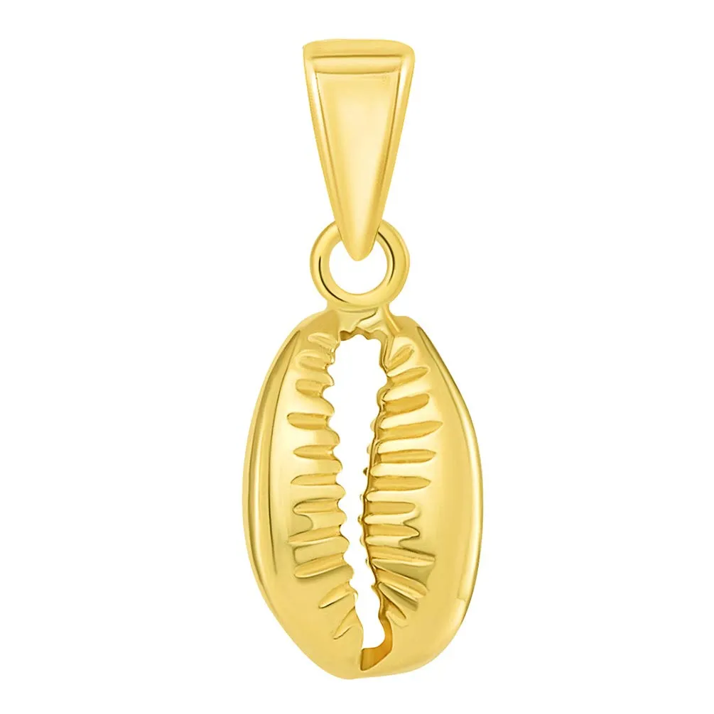 14k Yellow Gold Small 3D Seashell Charm Cowrie Shell Pendant Necklace