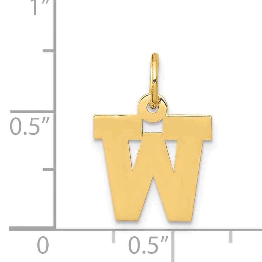 14k Yellow Gold Small Block Design Letter W Initial Pendant