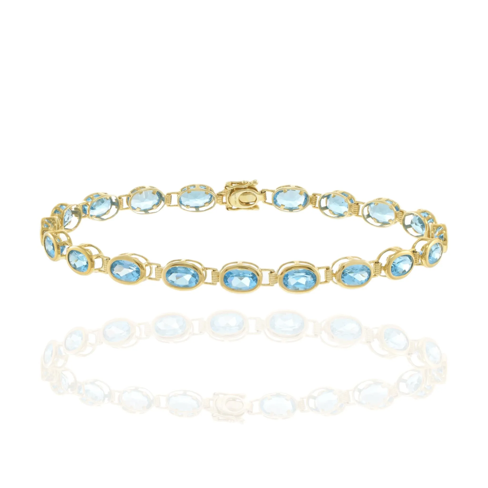 14KT Yellow Gold Bezel Set Oval Blue Topaz Bracelet