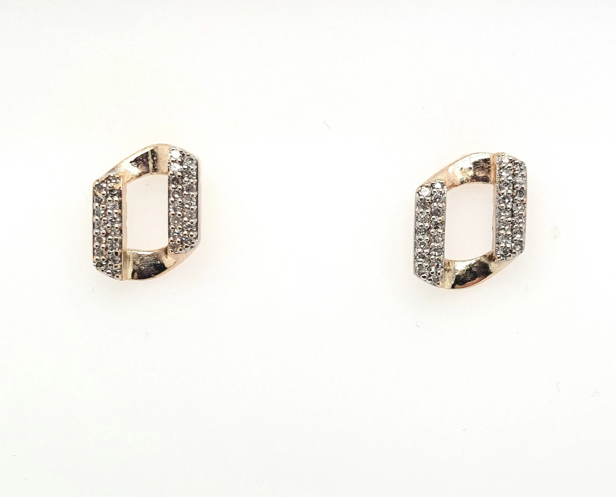 14KY Pave Link Diamond Stud Earring Pair 0.08ctTW