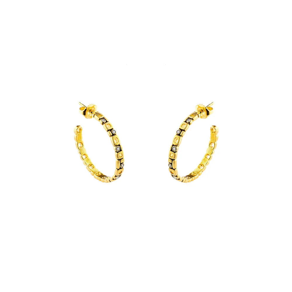 18 Karat Yellow gold Micro Windows large hoop earrings with diamonds