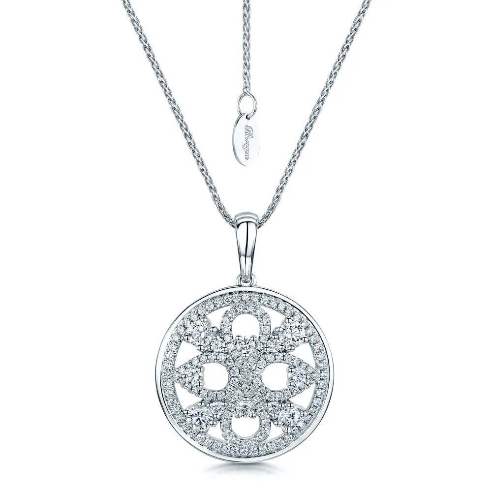 18ct White Gold Ornate Diamond Circular Pendant