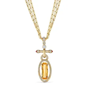 18k Onsa Yellow Gold Necklace With 1.03 Cts Vs-Gh Diamonds  And Citrine And Sapphire And Ruby