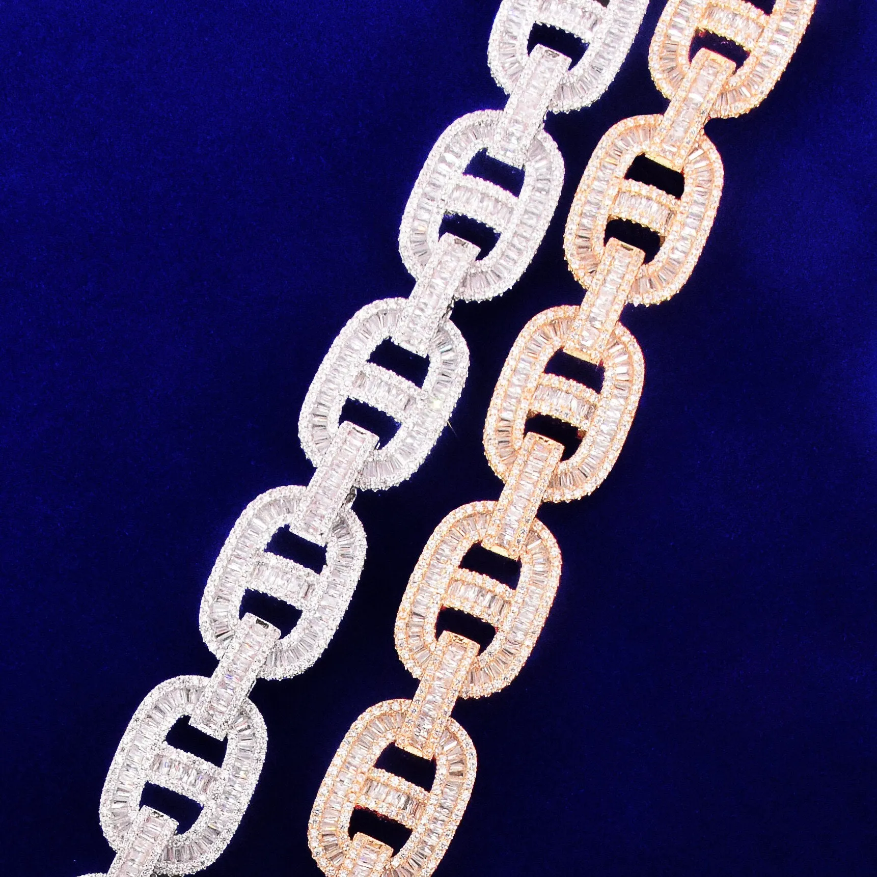 18mm Baguette Zirconia Cuban Chain Necklace Link Gold Color Copper Bling