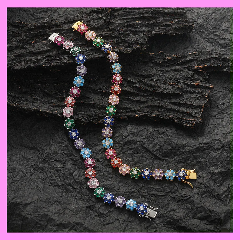 【2-43.15#】Rainbow Flower Bracelet for female fashion daily engagement wedding anniversary birthday present