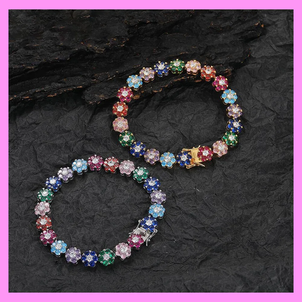 【2-43.15#】Rainbow Flower Bracelet for female fashion daily engagement wedding anniversary birthday present