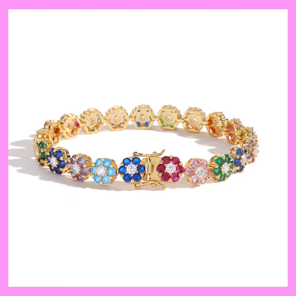 【2-43.15#】Rainbow Flower Bracelet for female fashion daily engagement wedding anniversary birthday present