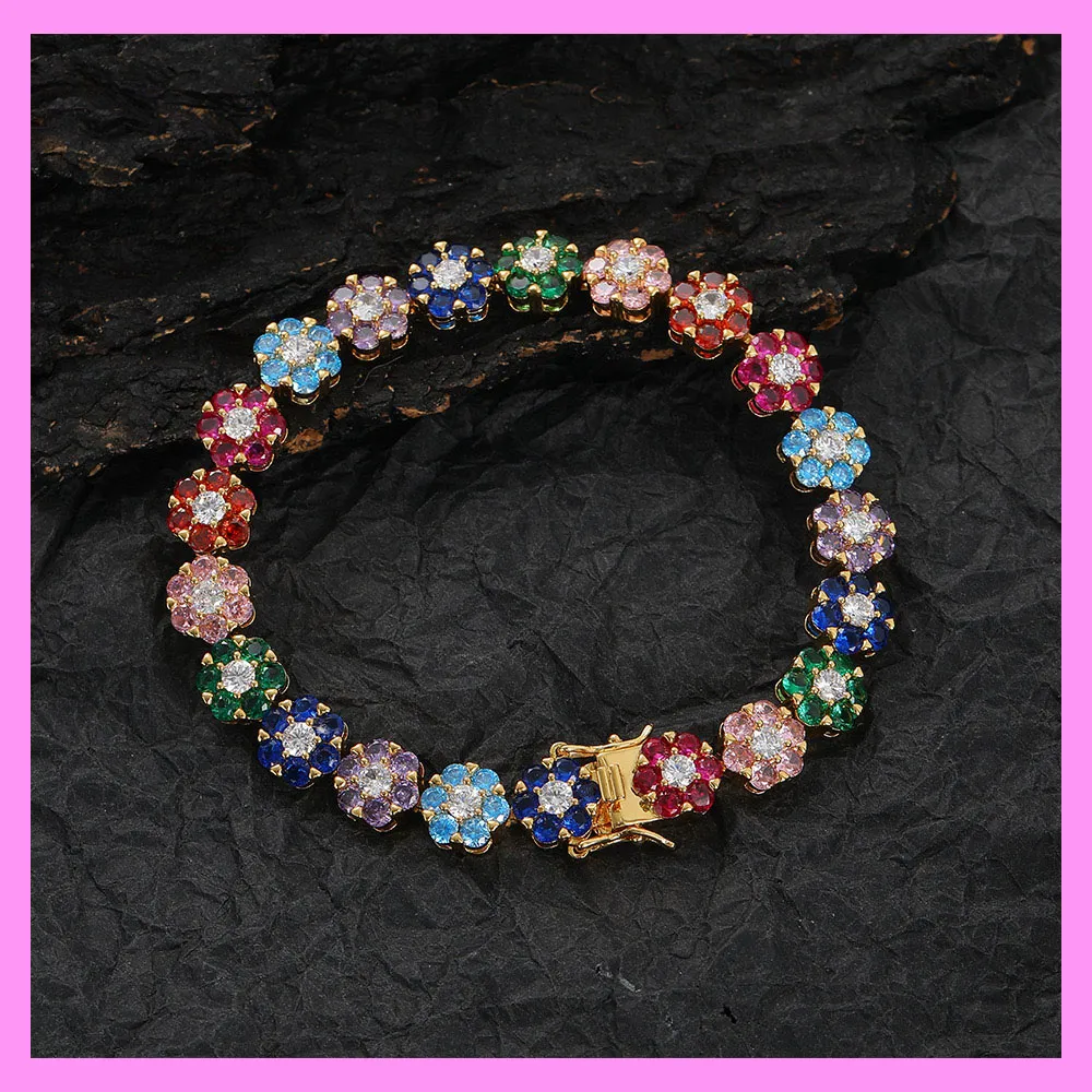 【2-43.15#】Rainbow Flower Bracelet for female fashion daily engagement wedding anniversary birthday present