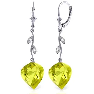 21.52 Carat 14K Solid White Gold Diamond Spiral Lemon Quartz Earrings