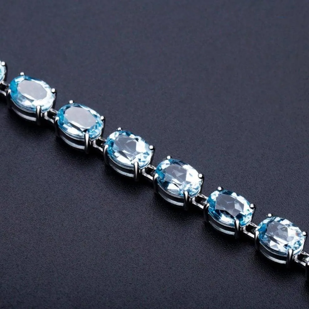 25.26 Ctw Natural Sky Blue Topaz Tennis Bracelet