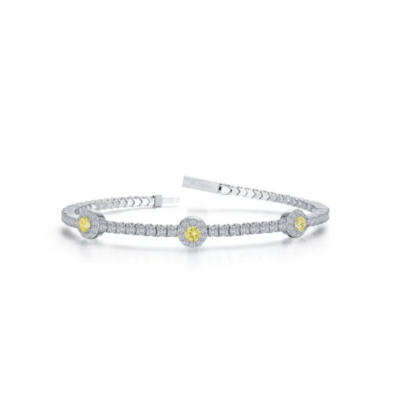 2.90 CTW Halo Station Flexible Canary Yellow Tennis Bracelet