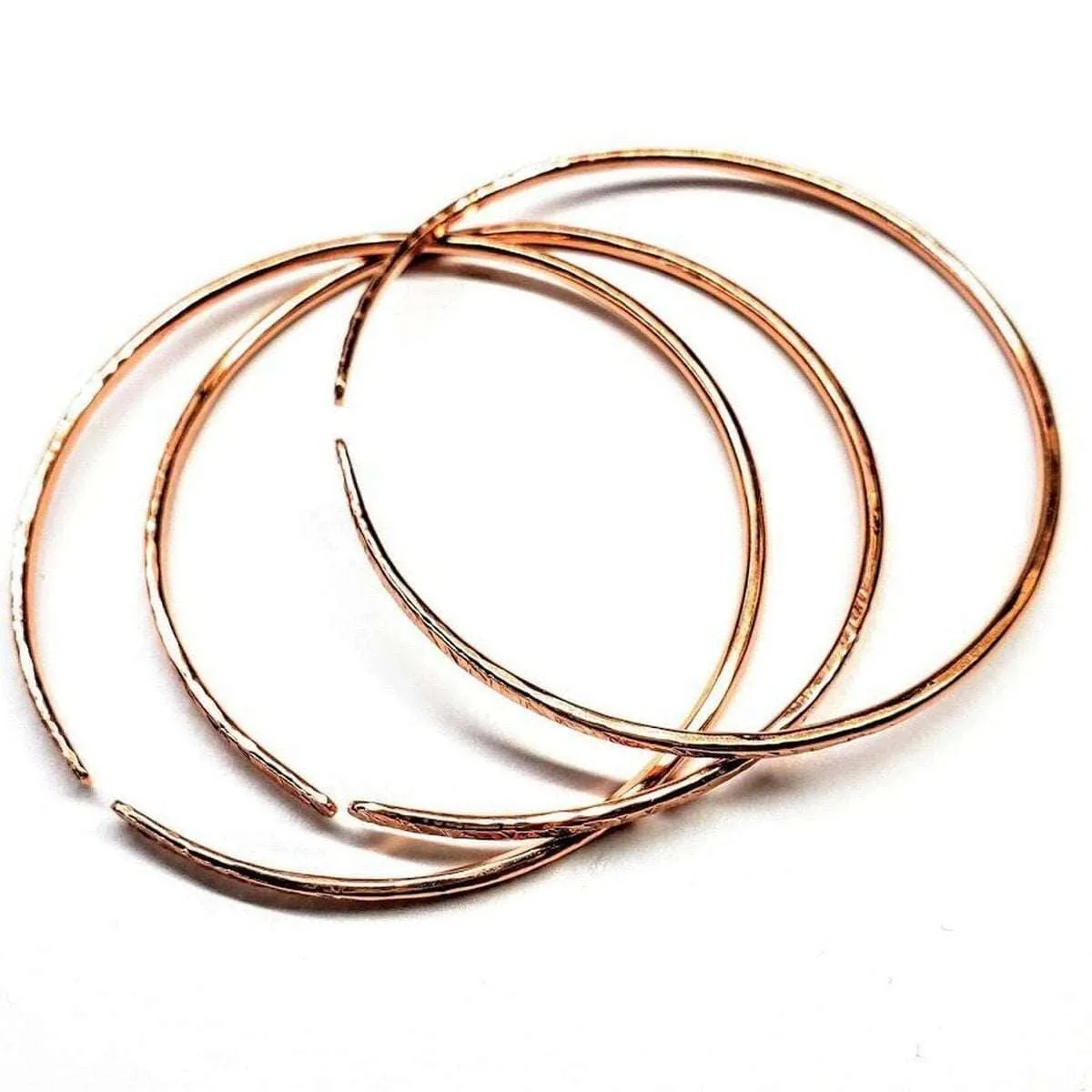 3-Pack Large 10 Gauge Bare Copper Hammered Textured Bangle Bundle