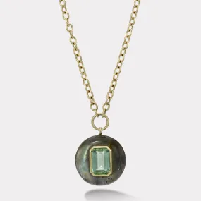 3.34ct Green Tourmaline in hand Carved Labradorite Lollipop Pendant