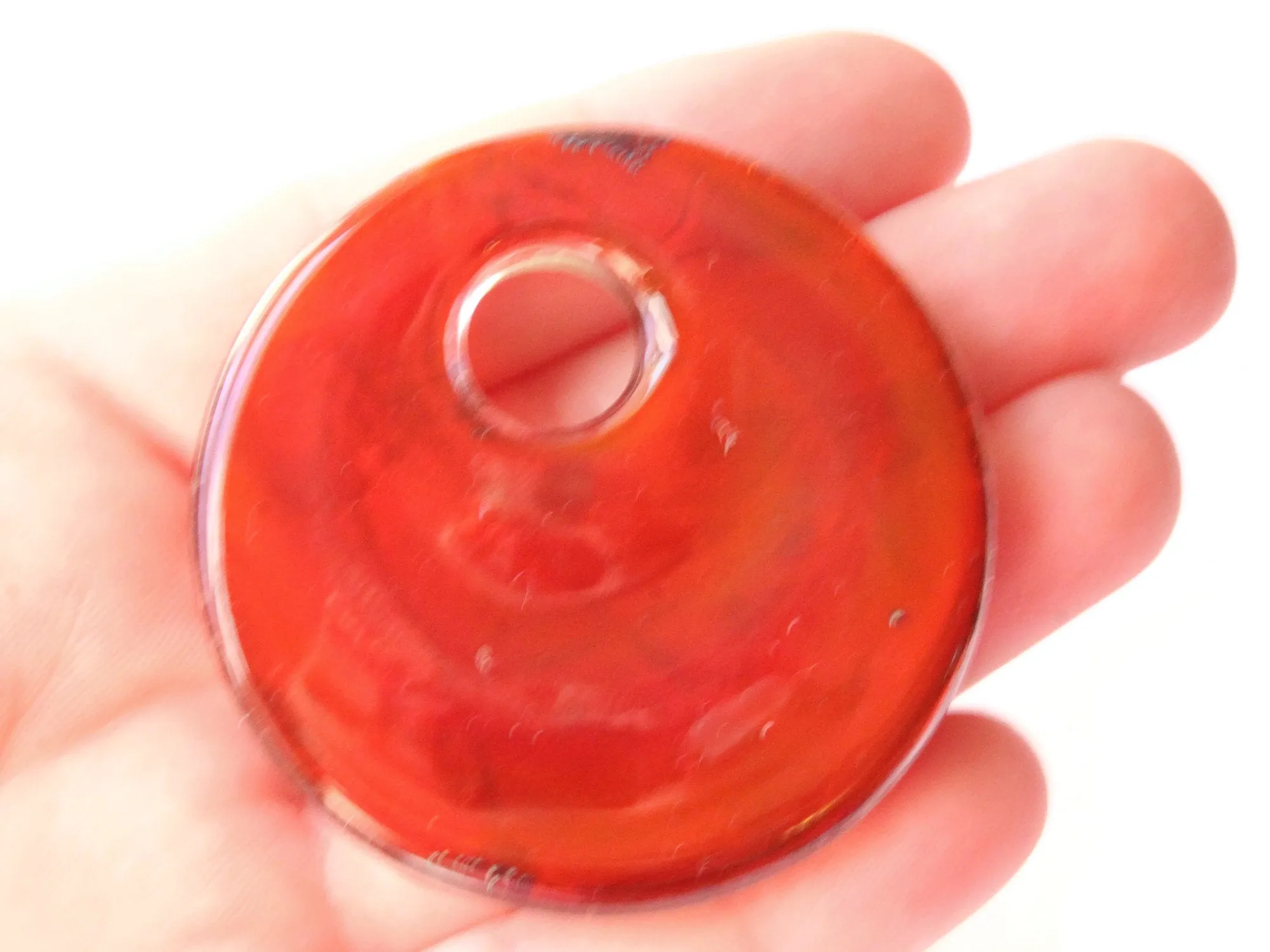 50mm Red with Black and Gold Glass Donut Pendant