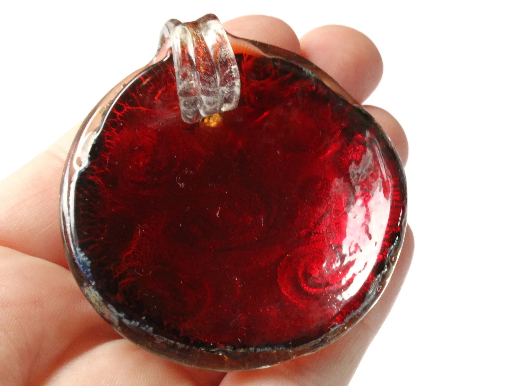 52mm Red Foil Glass Pendant Round Pendant