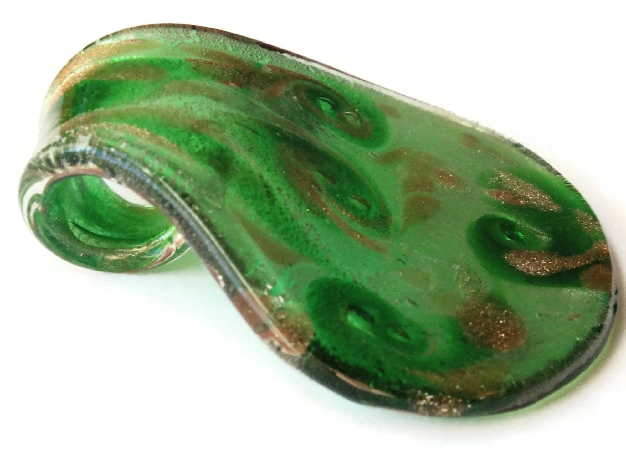 58mm Green, Gold, and Silver Spiral Foil Glass Spoon Pendant