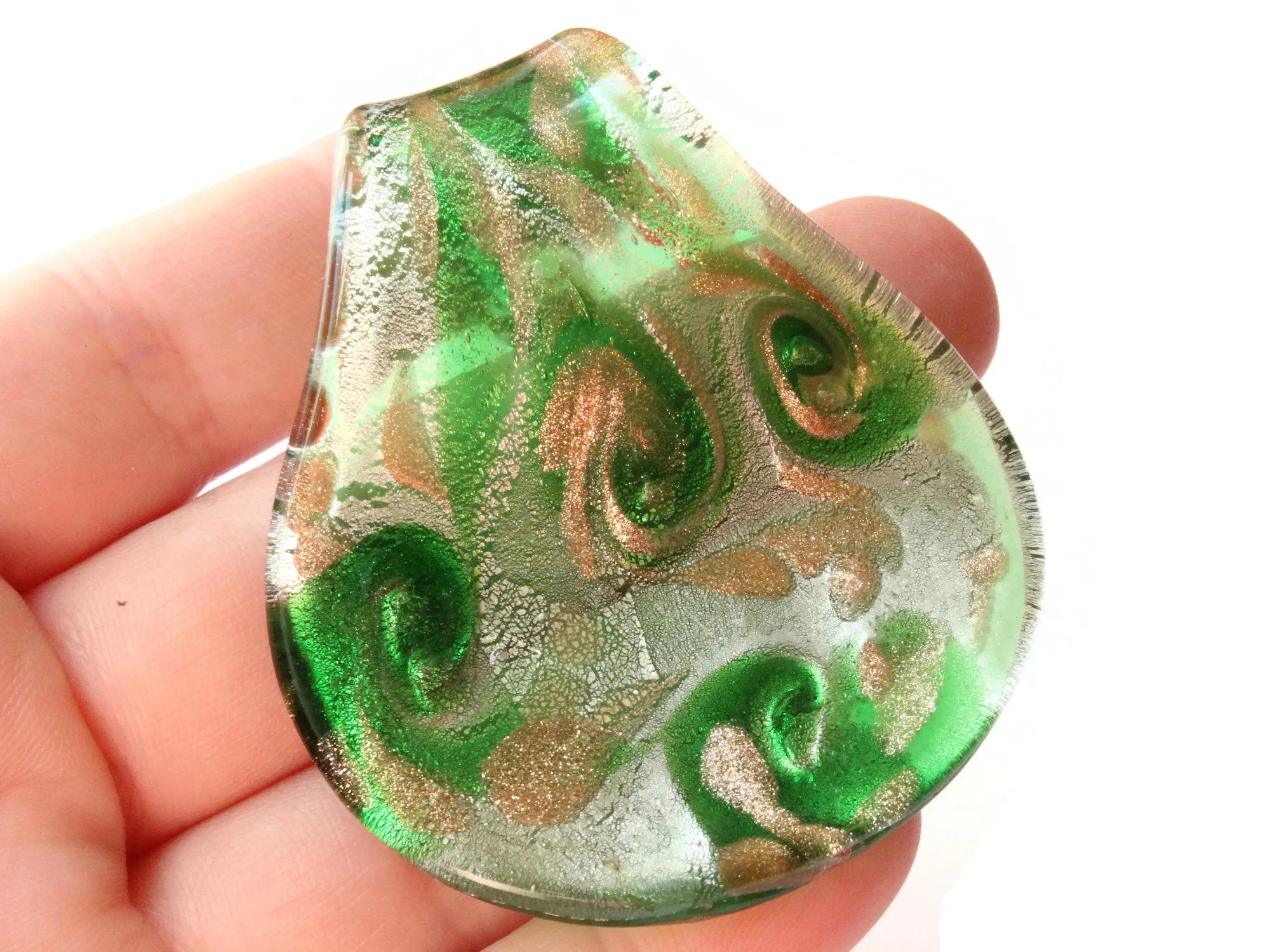 58mm Green, Gold, and Silver Spiral Foil Glass Spoon Pendant