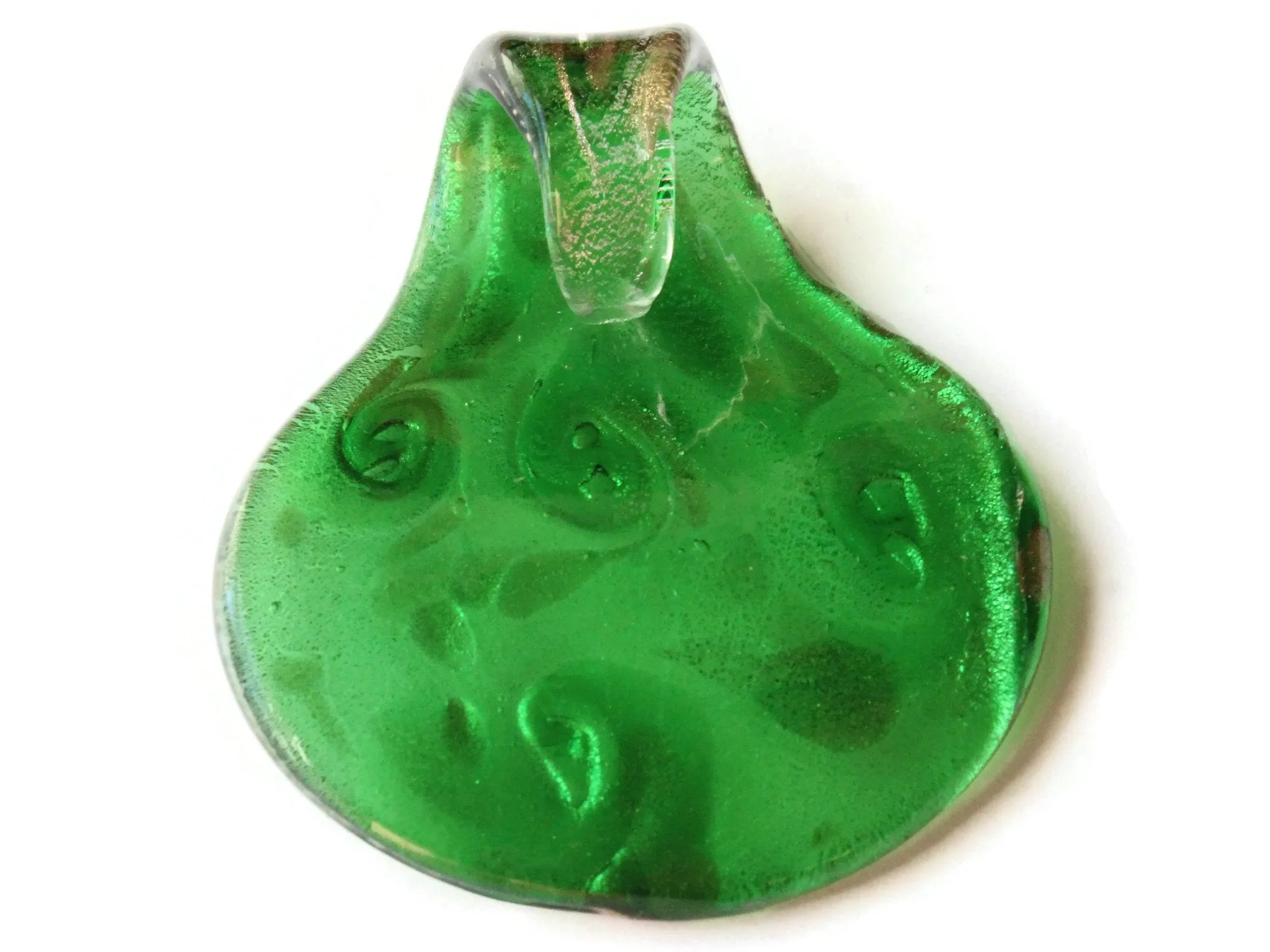 58mm Green, Gold, and Silver Spiral Foil Glass Spoon Pendant