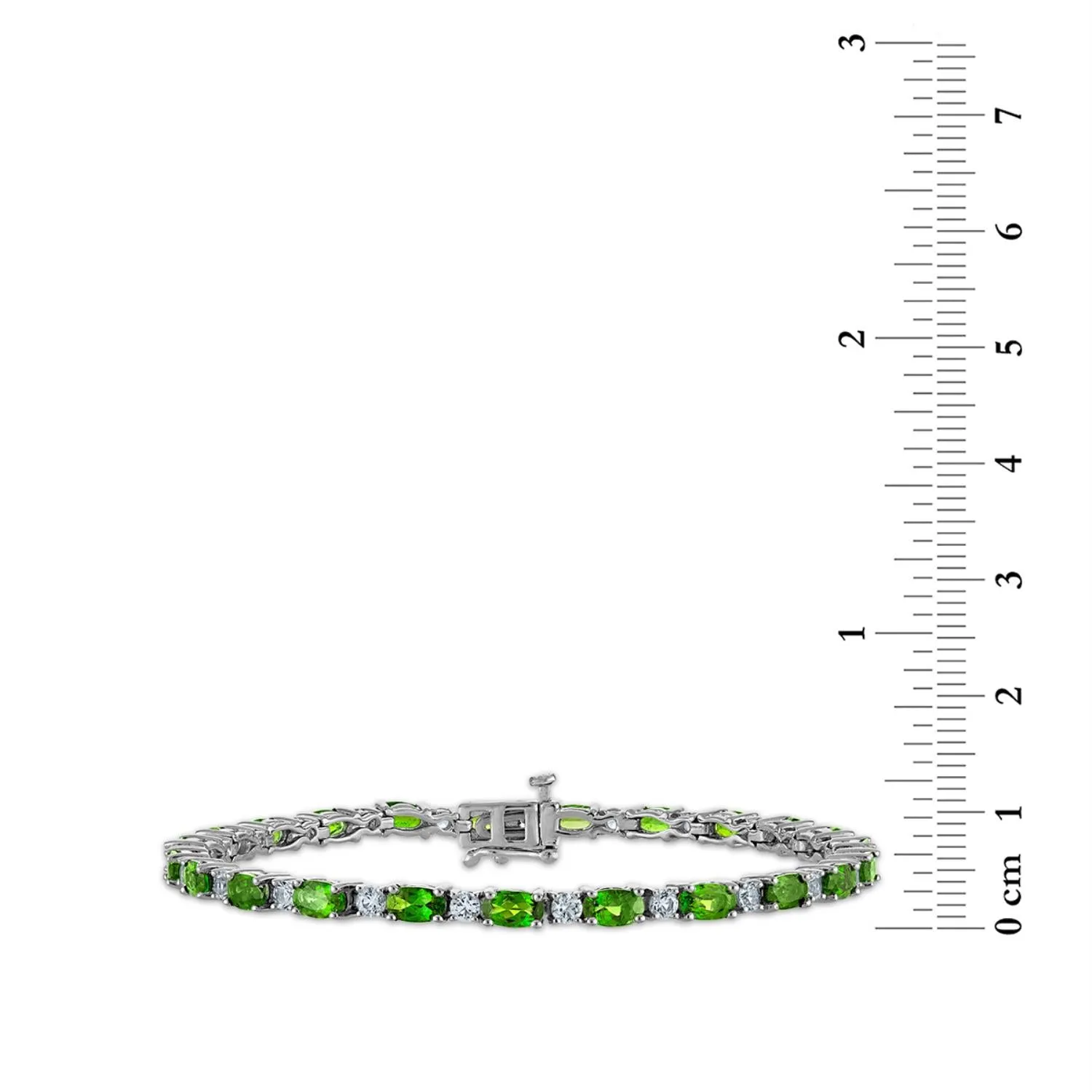 5X3MM Oval Chrome Diopside and Topaz 7-inch Tennis Bracelet in Rhodium Plated Sterling Silver