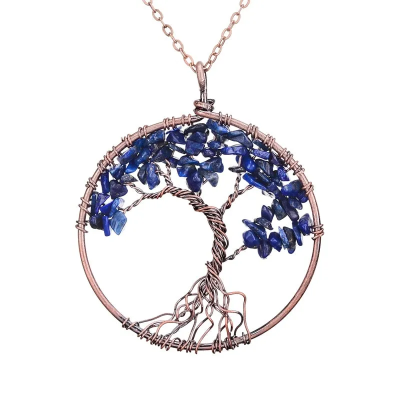 7 Chakra Tree Of Life Pendant Necklace in Copper