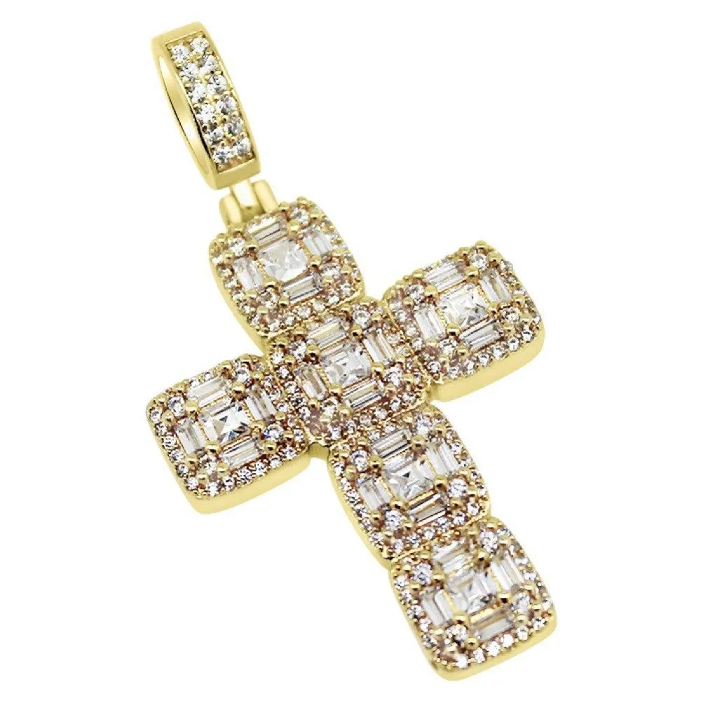 .925 Silver Asscher Cut Cluster CZ Cross