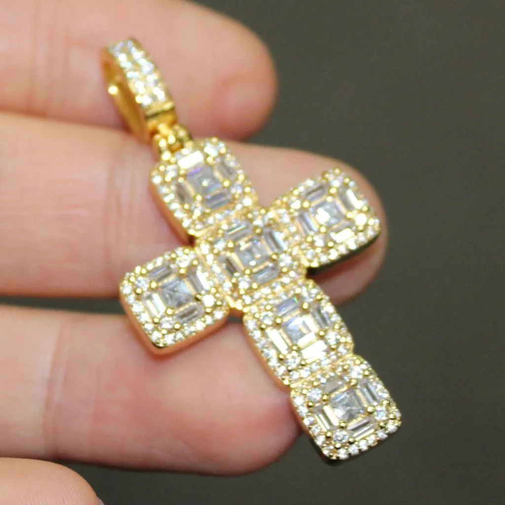 .925 Silver Asscher Cut Cluster CZ Cross