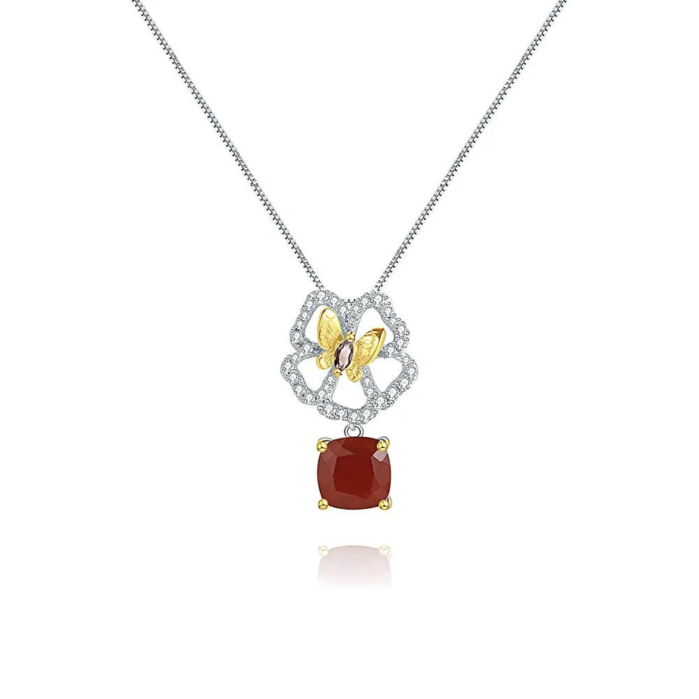 925 Silver Natural Citrine Butterfly Pendant Necklace