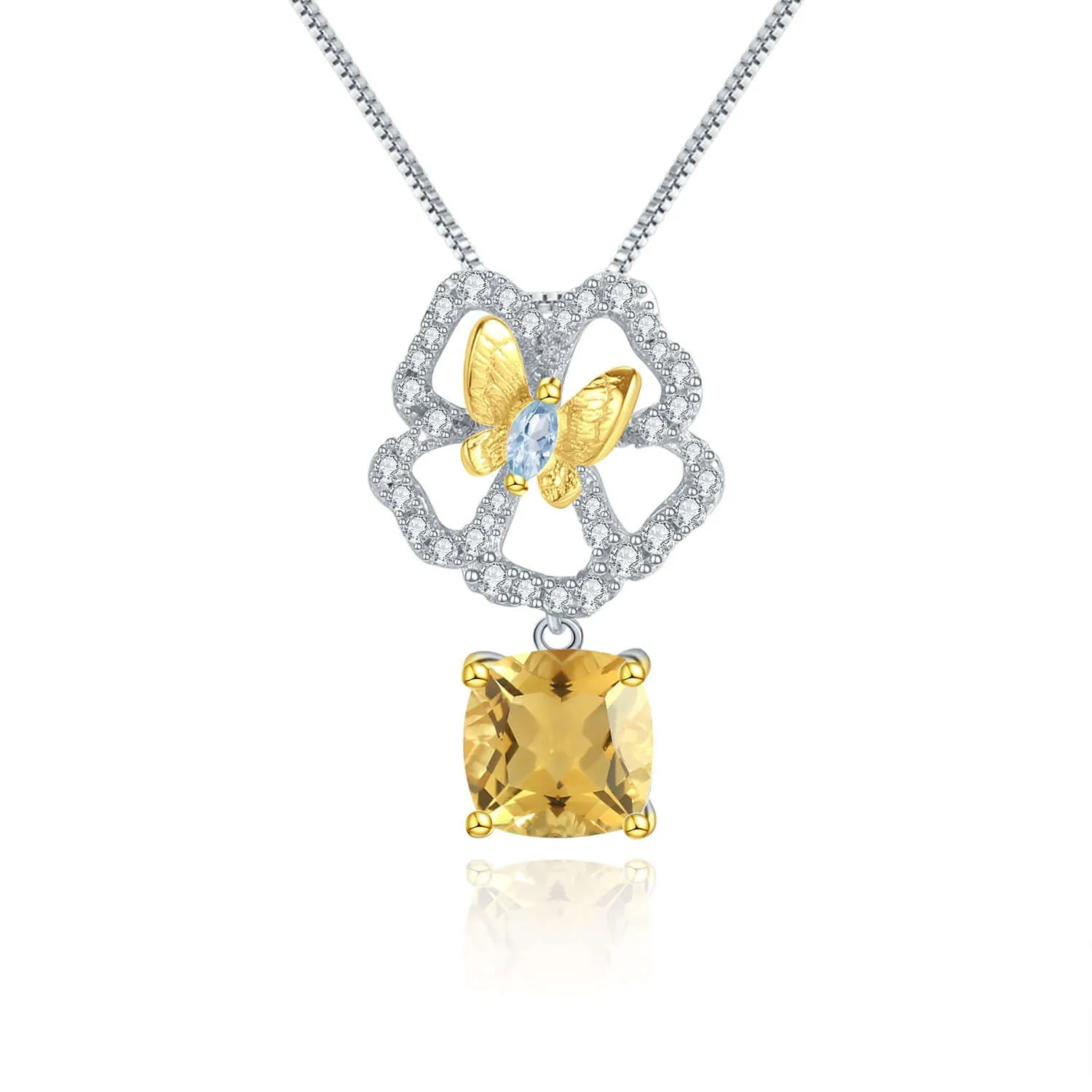 925 Silver Natural Citrine Butterfly Pendant Necklace