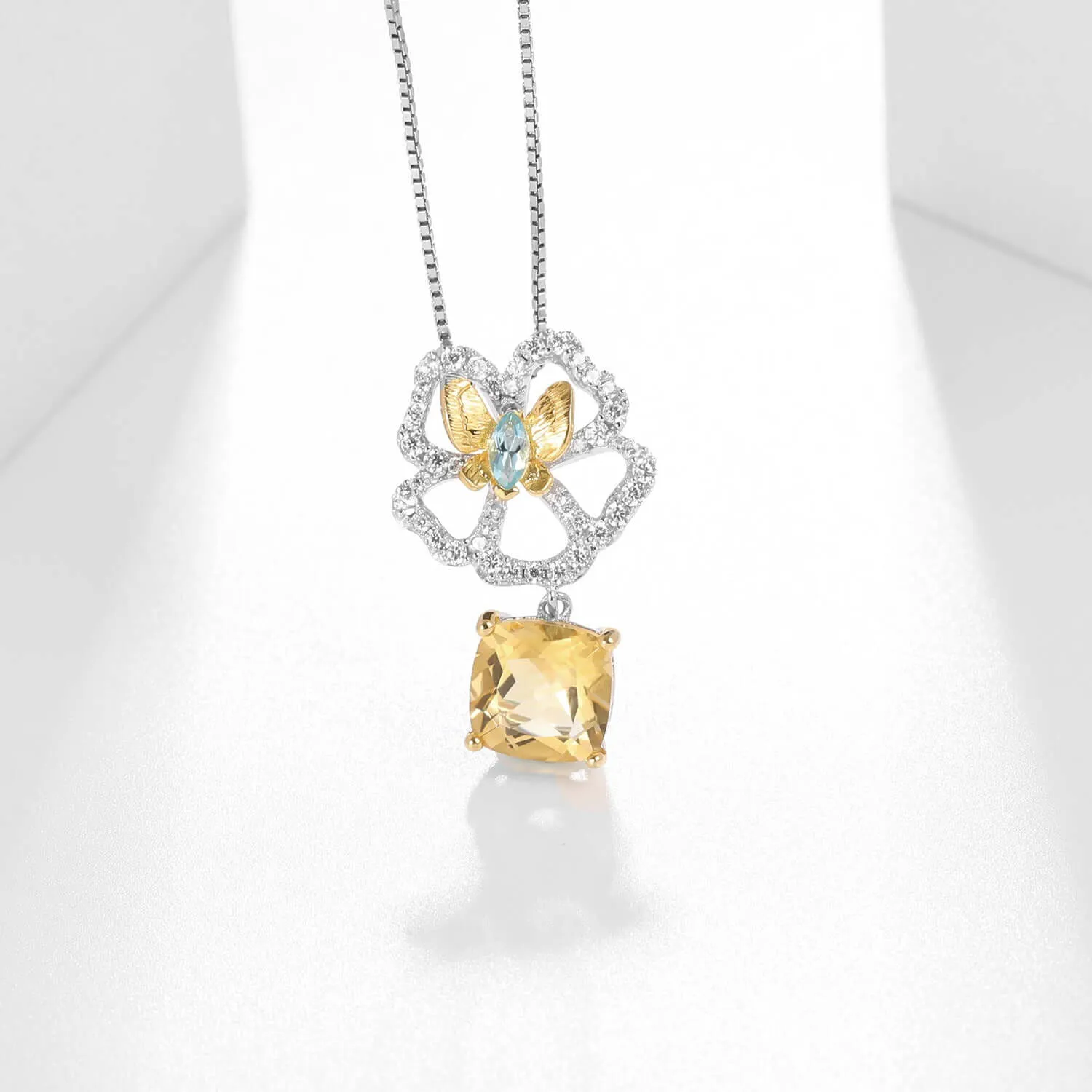 925 Silver Natural Citrine Butterfly Pendant Necklace