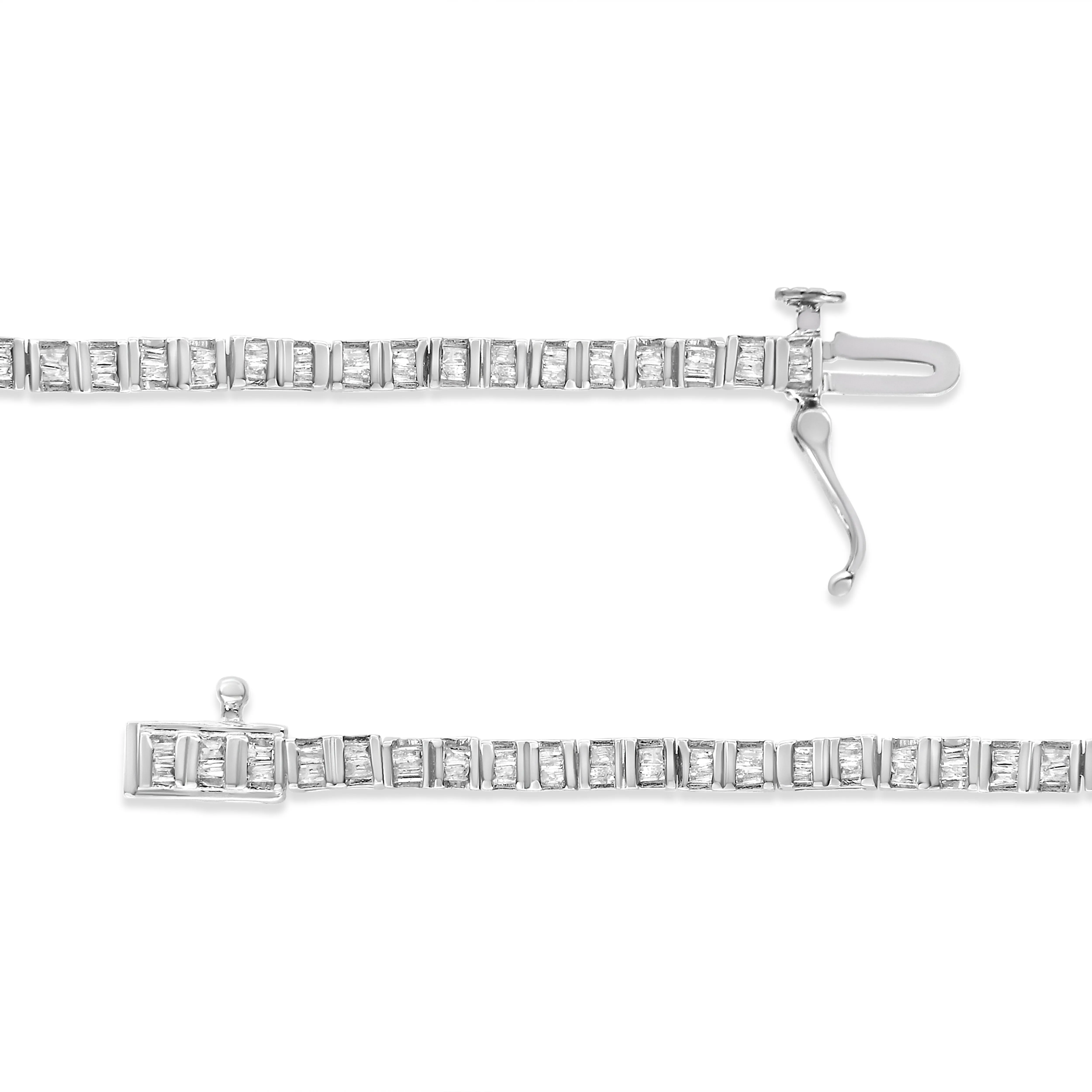 .925 Sterling Silver 1-1/10 Cttw Baguette Diamond Channel Set Link Tennis Bracelet