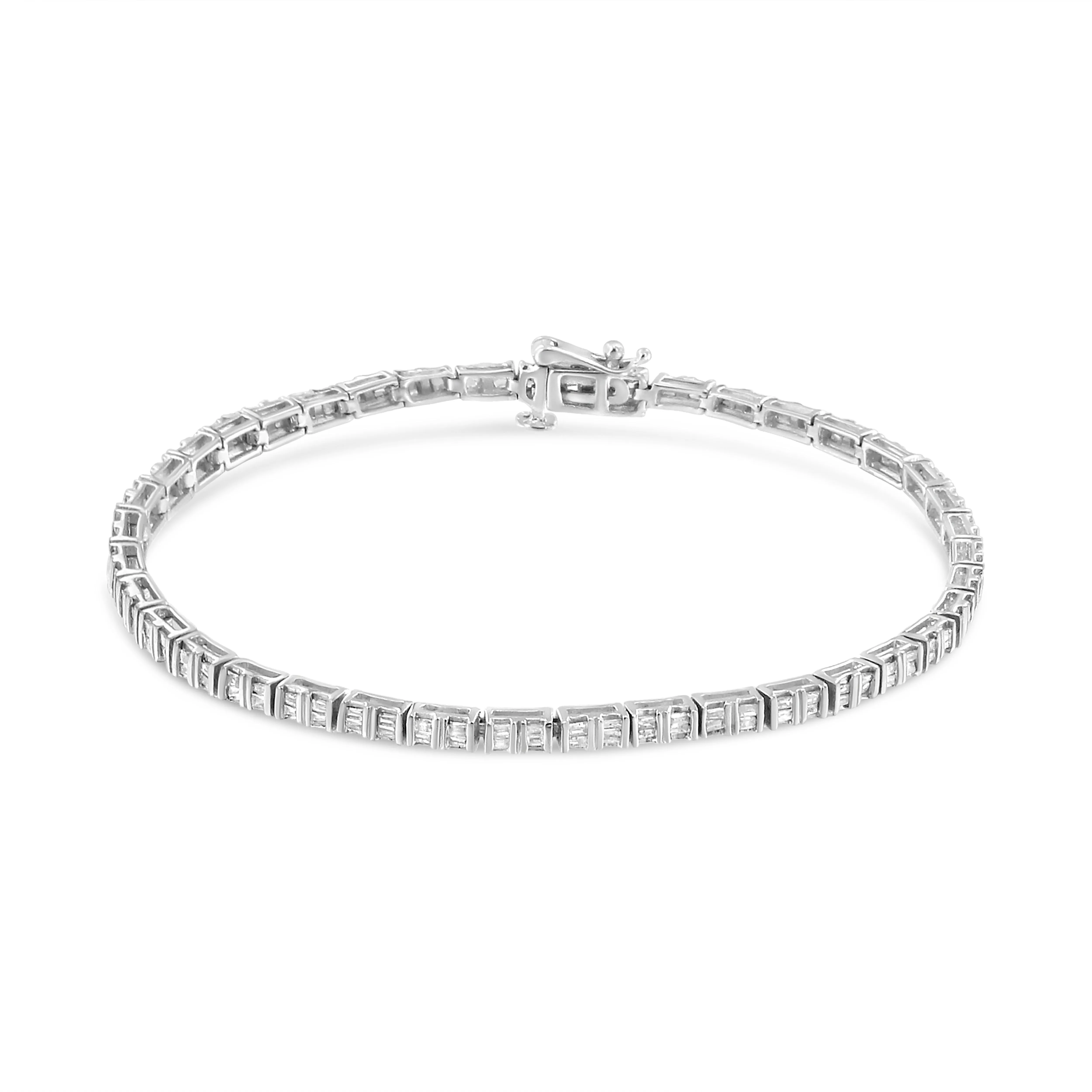 .925 Sterling Silver 1-1/10 Cttw Baguette Diamond Channel Set Link Tennis Bracelet