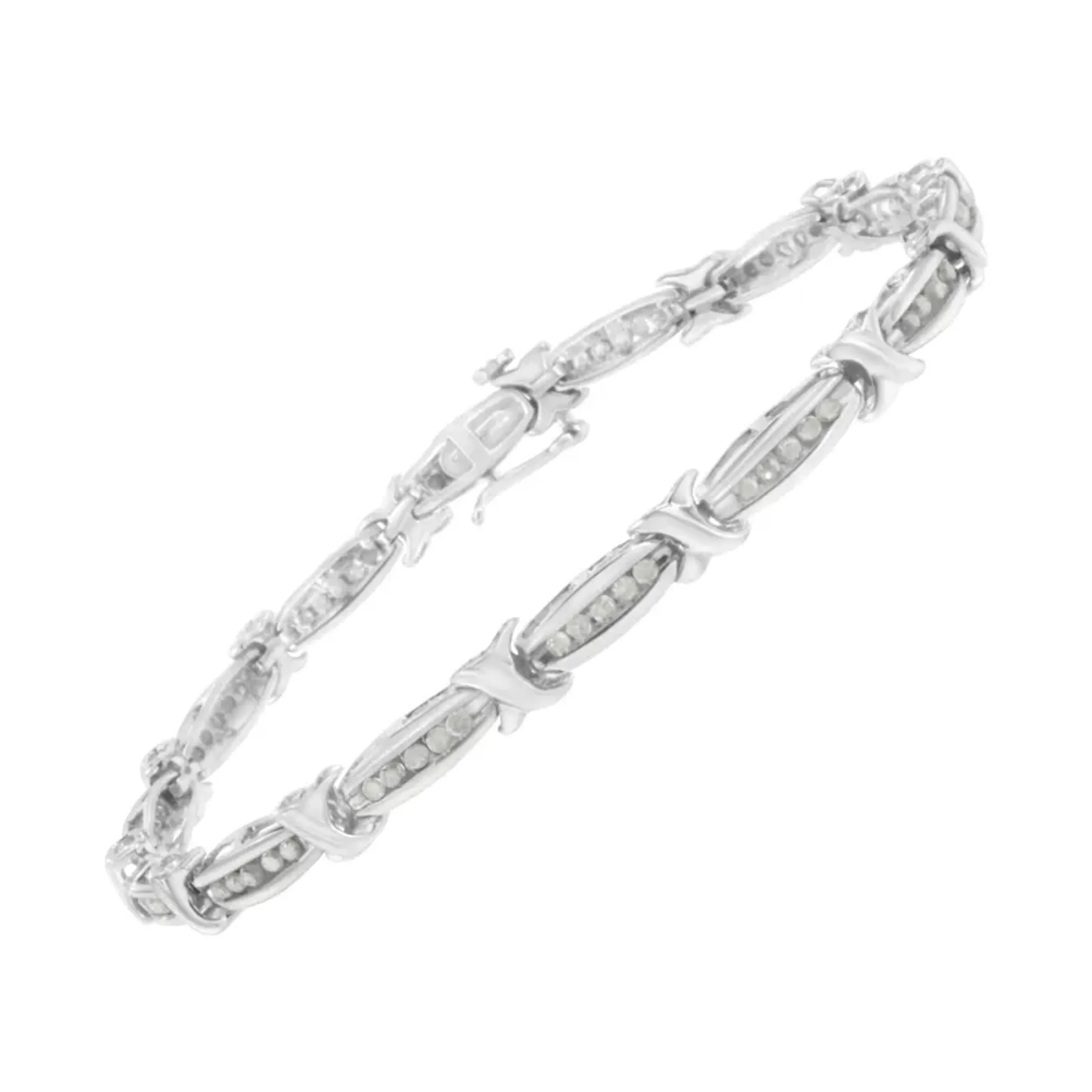 .925 Sterling Silver 1.0 Cttw Diamond Channel Set Tapered & X-Link 7" Tennis Bracelet (I-J Color, I2-I3 Clarity)