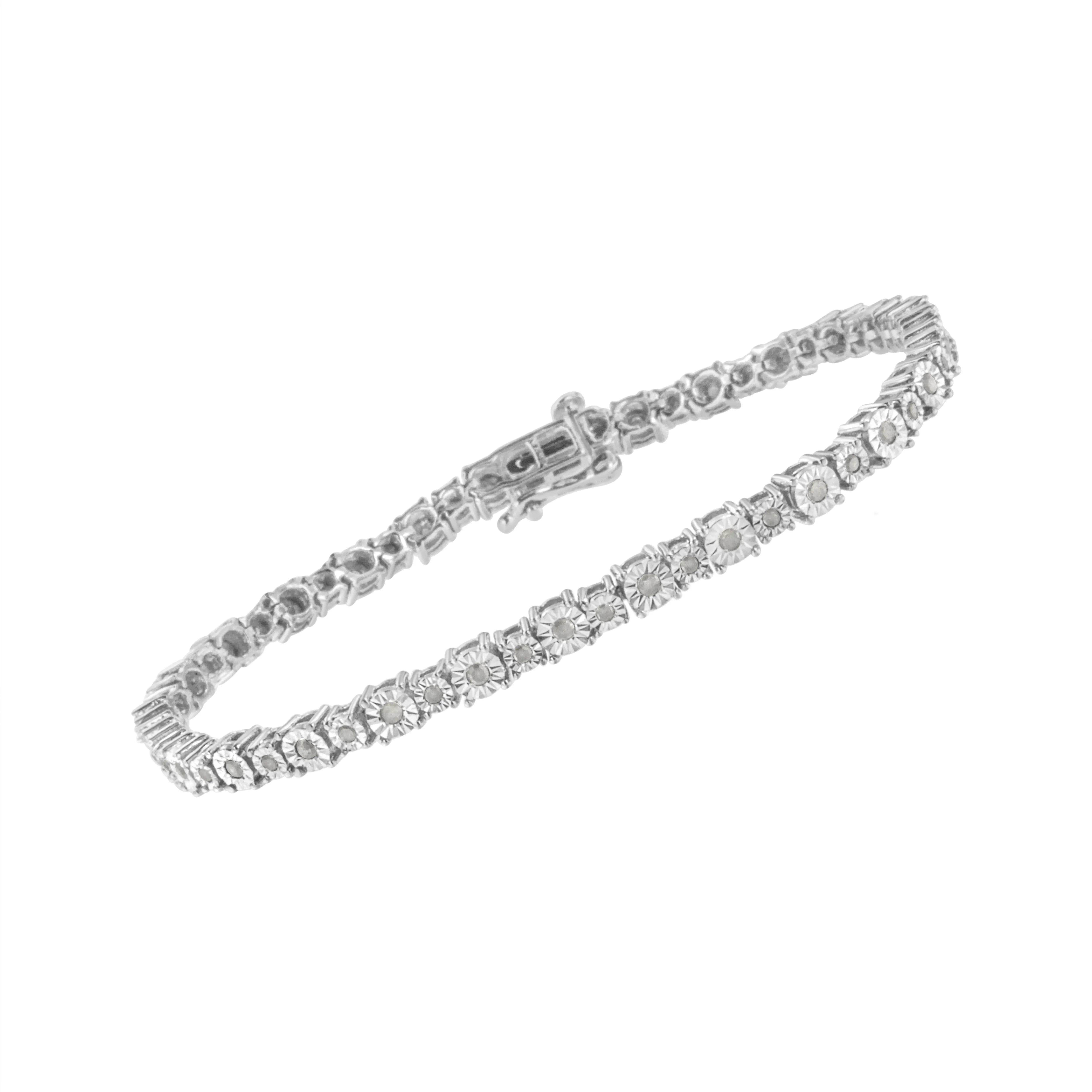 .925 Sterling Silver 1.0 Cttw Miracle-Set Diamond Alternating Graduated Link Tennis Bracelet