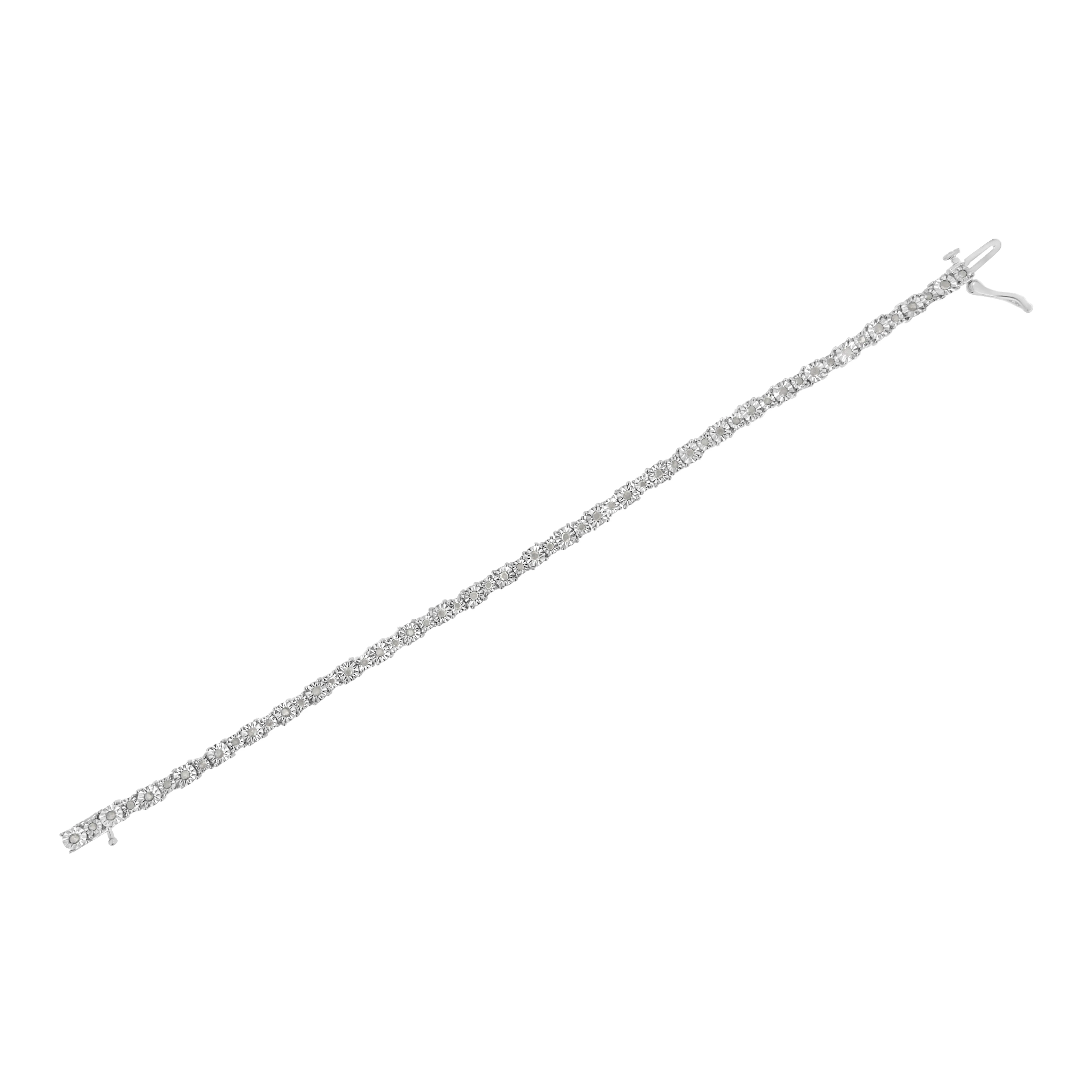 .925 Sterling Silver 1.0 Cttw Miracle-Set Diamond Alternating Graduated Link Tennis Bracelet