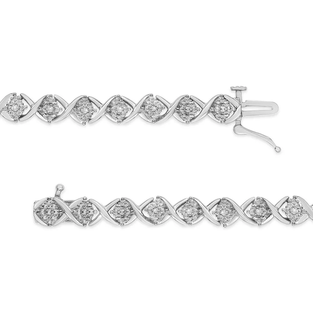 .925 Sterling Silver 1/4 Cttw Round-Cut Diamond "X" Link Bracelet