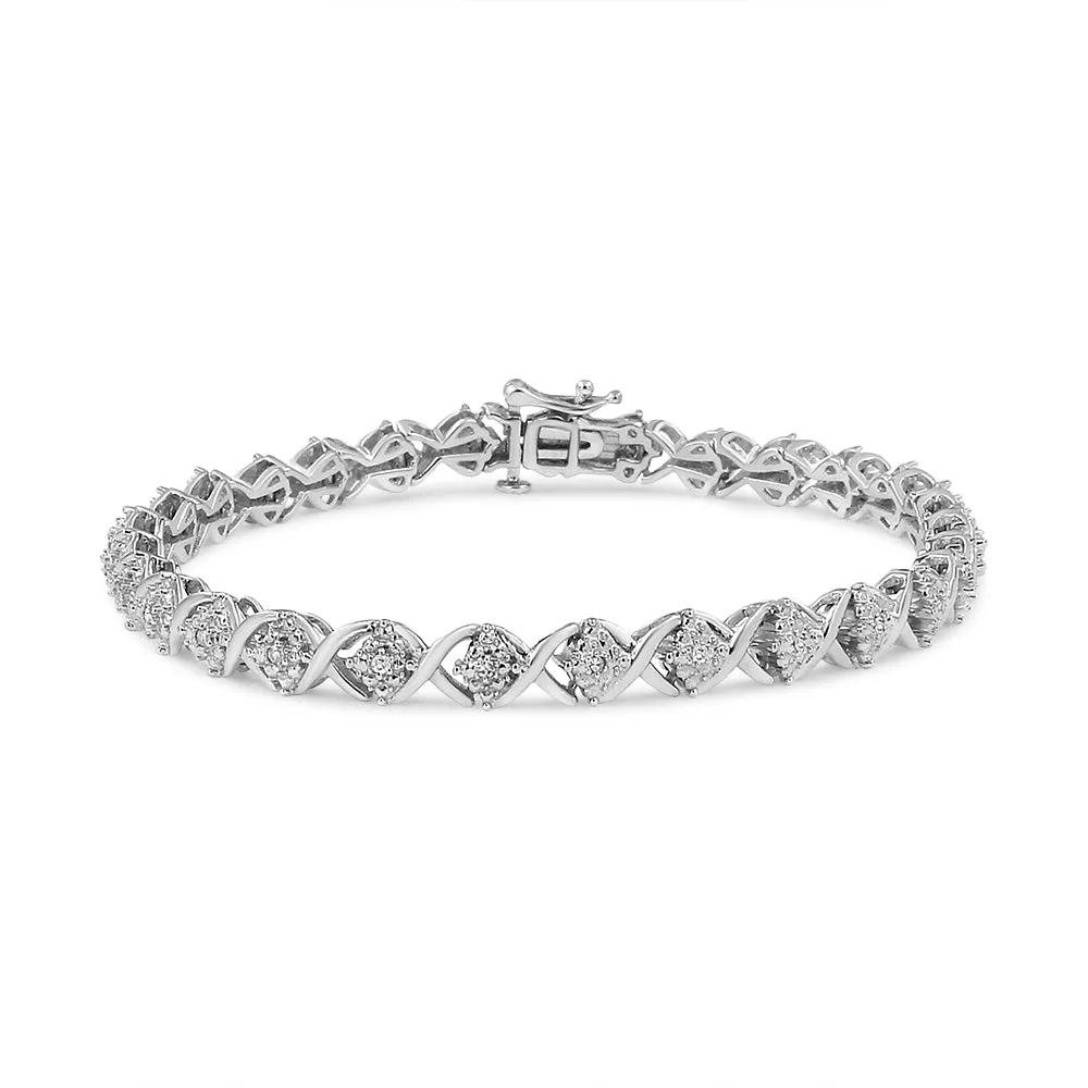 .925 Sterling Silver 1/4 Cttw Round-Cut Diamond "X" Link Bracelet