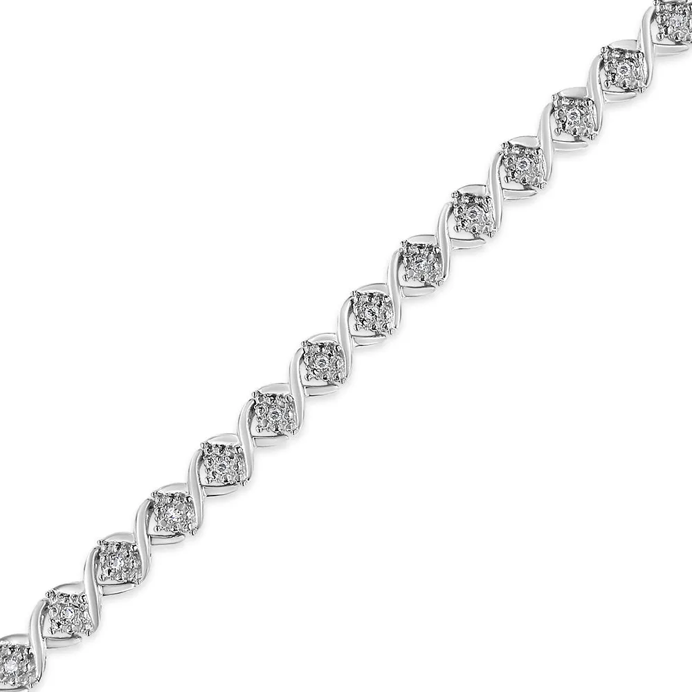 .925 Sterling Silver 1/4 Cttw Round-Cut Diamond "X" Link Bracelet