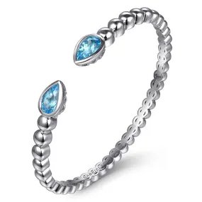 925 Sterling Silver Bujukan and Pear Shape Blue Topaz Split Bangle Bracelet