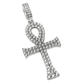 .925 Sterling Silver Double Iced Out Ankh CZ Cross