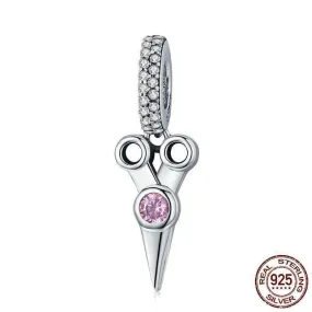 925 Sterling Silver Pink Scissor Pendant Charm Jewelry Without Chain