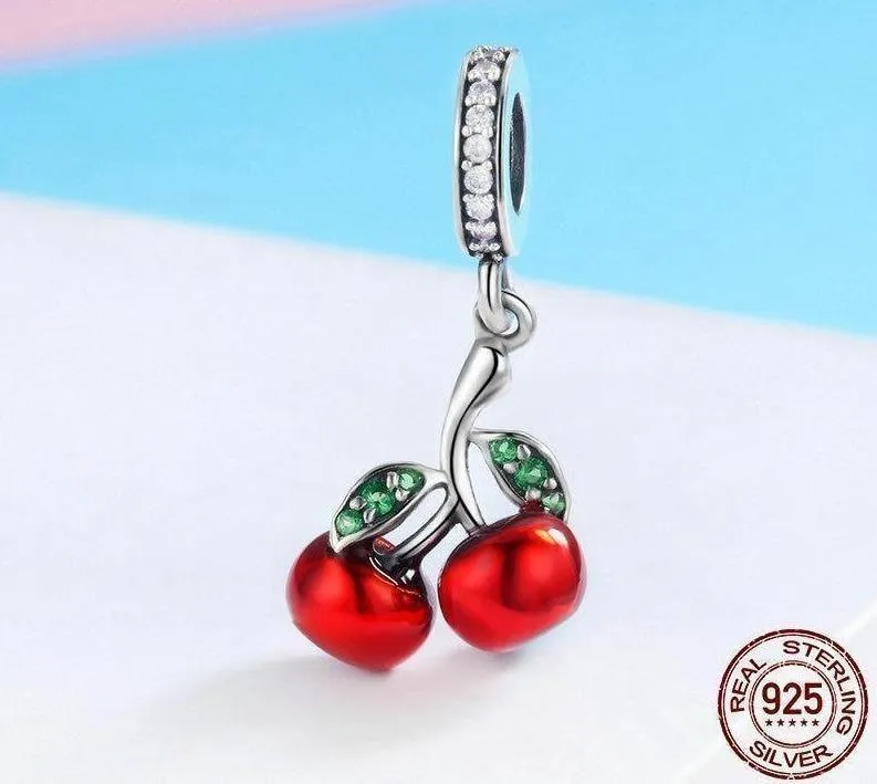 925 Sterling Silver Red Cherry pendant Charm Jewelry Without Chain