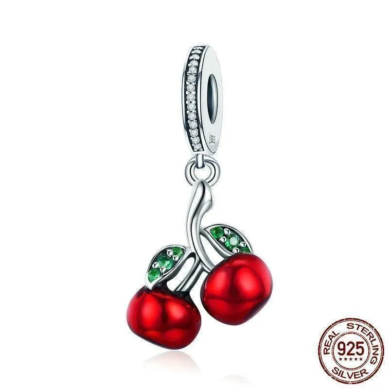 925 Sterling Silver Red Cherry pendant Charm Jewelry Without Chain