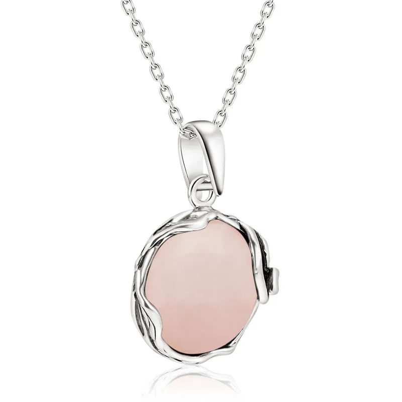 925 Sterling Silver Round Pink Rose Quartz 14mm Pendant