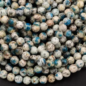 AA Rare K2 Beads 6mm 8mm 10mm Round Beads Natural Blue Azurite in Quartz Granite Real Genuine K2 Beads from Pakistan Afghanistan 16" Strand