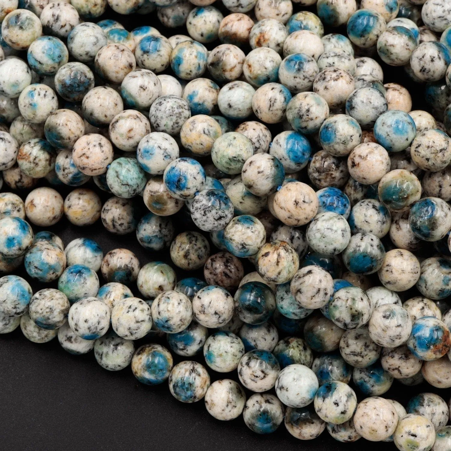 AA Rare K2 Beads 6mm 8mm 10mm Round Beads Natural Blue Azurite in Quartz Granite Real Genuine K2 Beads from Pakistan Afghanistan 16" Strand